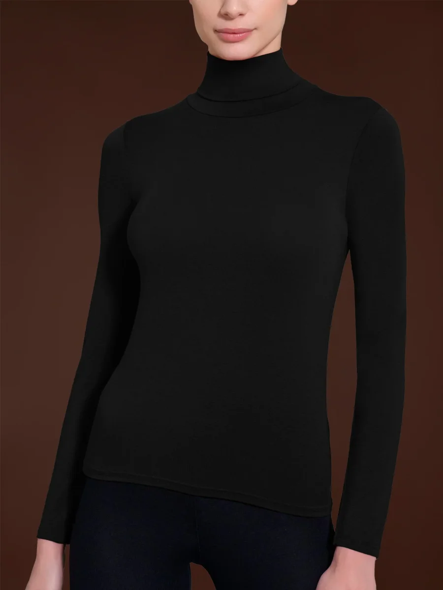 Maglietta con collo dolcevita in filato Tenderwool - Nero - immagine 3