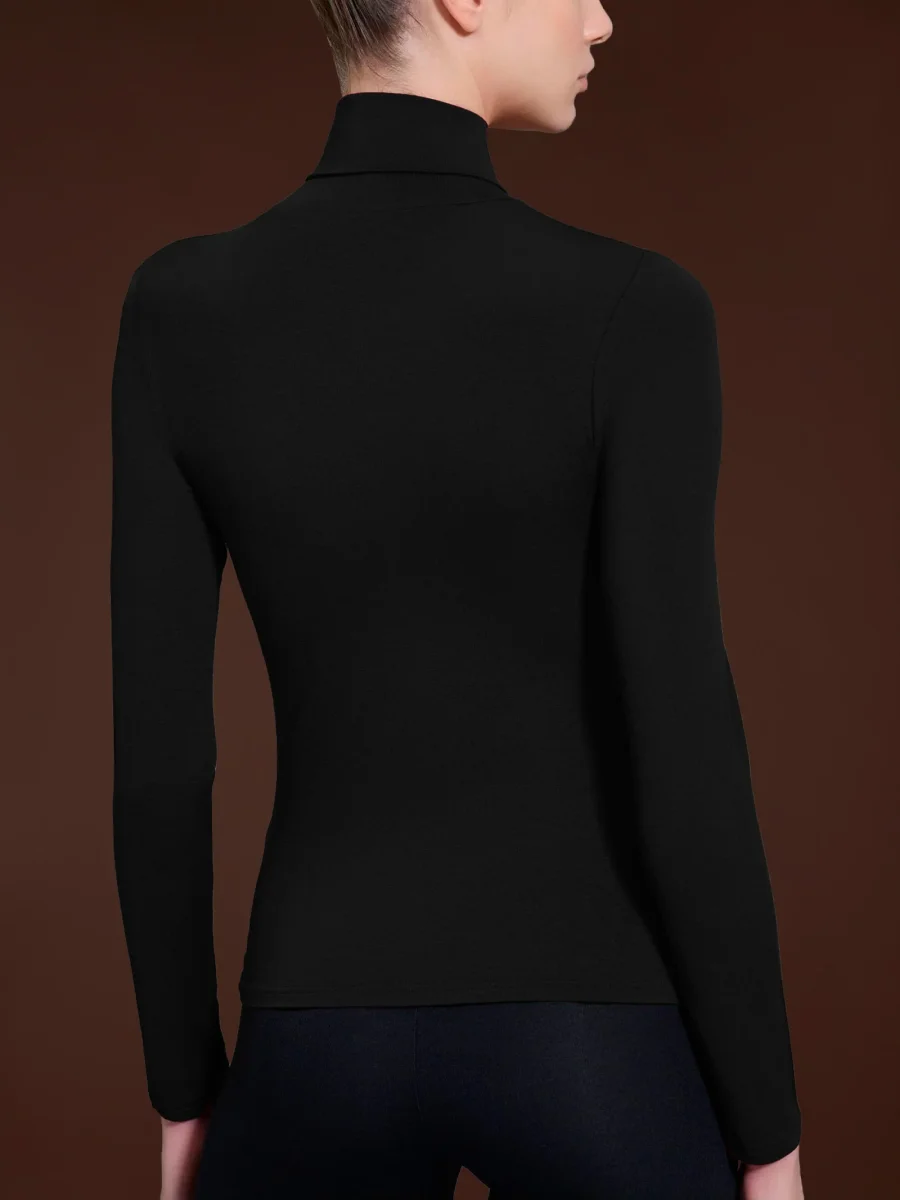 Maglietta con collo dolcevita in filato Tenderwool - Nero - immagine 4