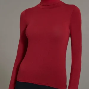 Maglietta con collo dolcevita in filato Tenderwool - Amarena