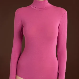 Body con collo alto in Tenderwool - Red Violet