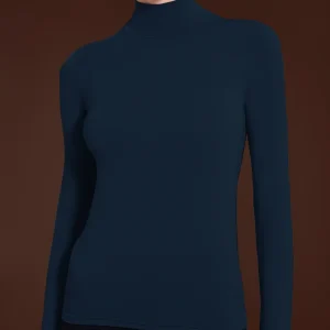 Maglietta con collo lupetto in filato Tenderwool - Bleu