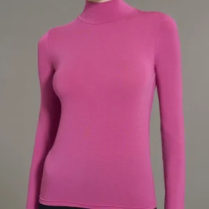 Maglietta con collo lupetto in filato Tenderwool - Red Violet