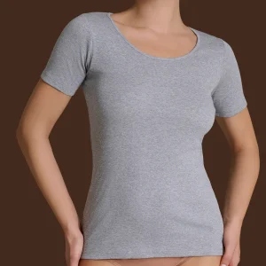 Thermo Cotton - Maglietta girocollo a manica corta in caldo cotone - Argento Mel.