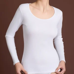 Thermo Cotton - Maglietta girocollo a manica lunga in caldo cotone - Bianco