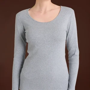 Thermo Cotton - Maglietta girocollo a manica lunga in caldo cotone - Argento Mel.