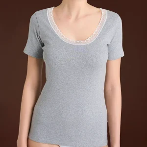 Thermo Cotton -Maglietta girocollo in caldo cotone  - Argento Mel.