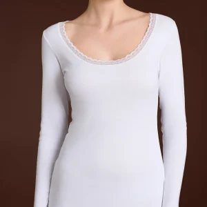 Thermo Cotton - Maglietta girocollo a manica lunga in caldo cotone - Bianco