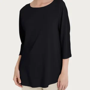 Maglietta con manica 3/4 kimono in Misto Viscosa - Nero