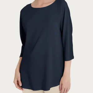 Maglietta con manica 3/4 kimono in Misto Viscosa - Bleu