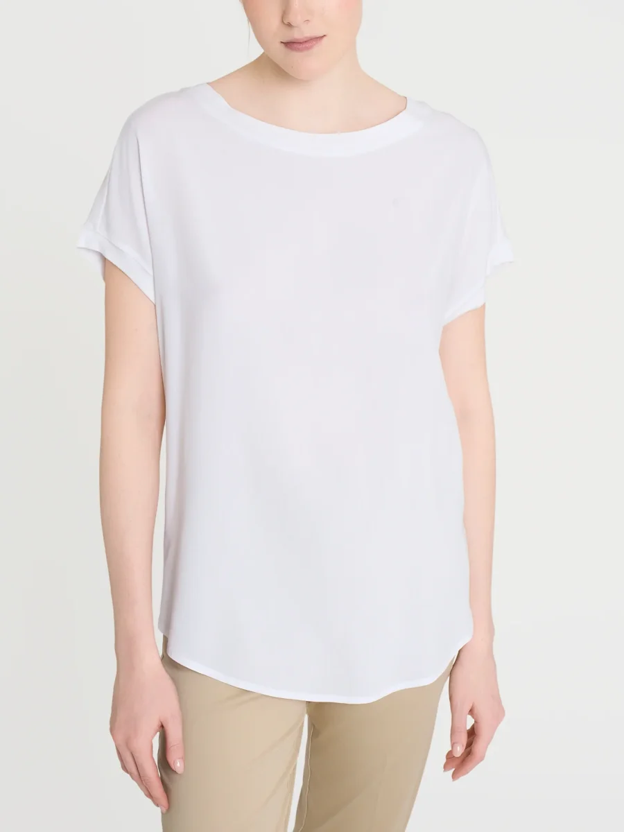 Maglietta con manica corta kimono in Misto Viscosa - Bianco - immagine 2