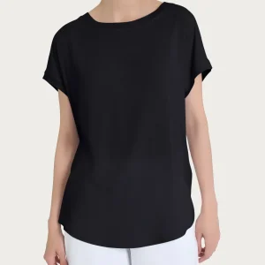Maglietta con manica corta kimono in Misto Viscosa - Nero