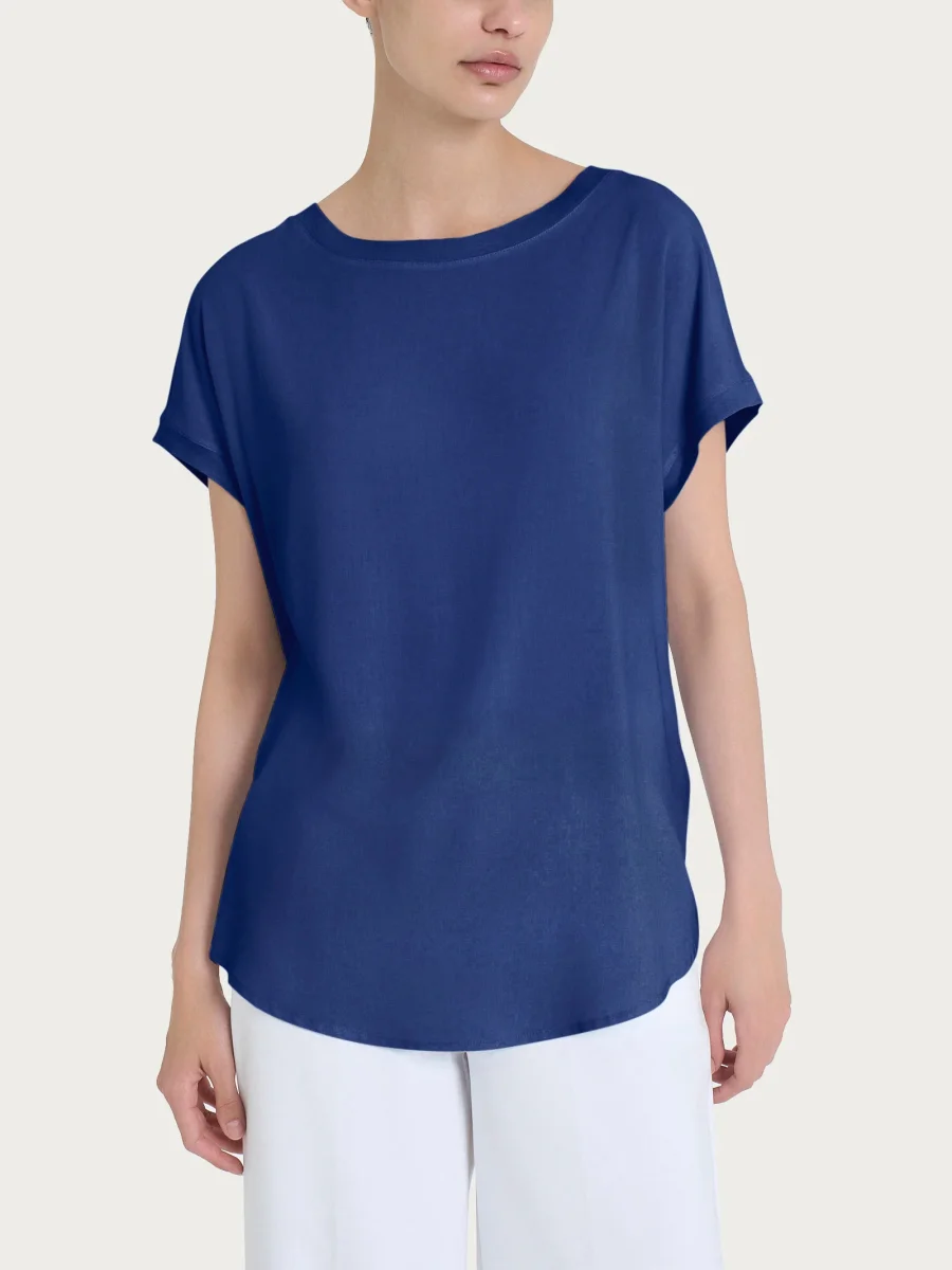 Maglietta con manica corta kimono in Misto Viscosa - Blueberry - immagine 5