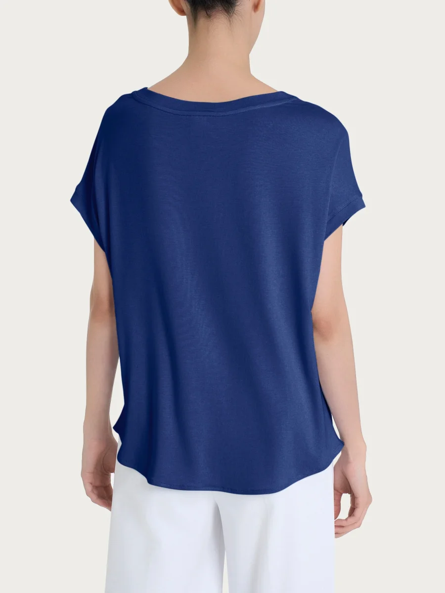 Maglietta con manica corta kimono in Misto Viscosa - Blueberry - immagine 3