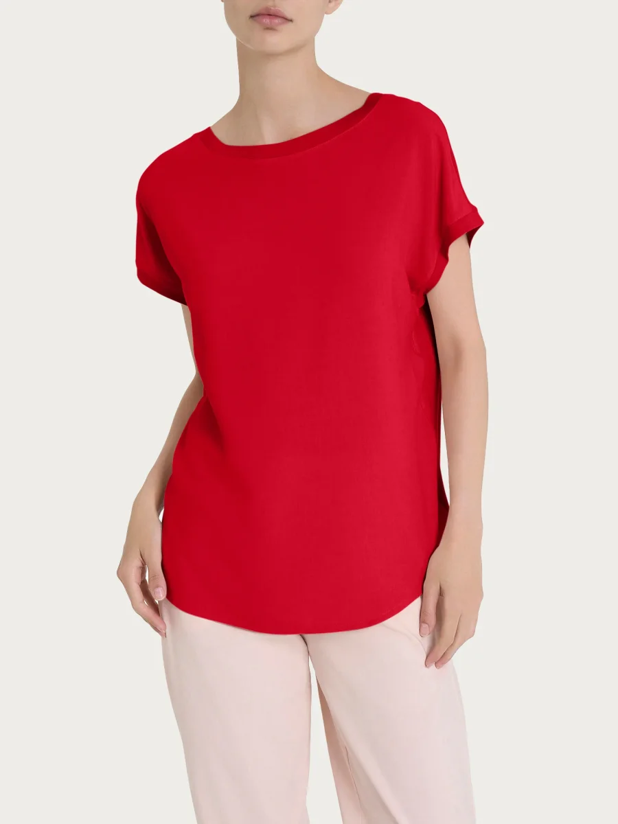 Maglietta con manica corta kimono in Misto Viscosa - Salsa