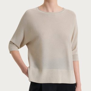 Maglia con manica a pipistrello in Crêpe Lurex - Champignon