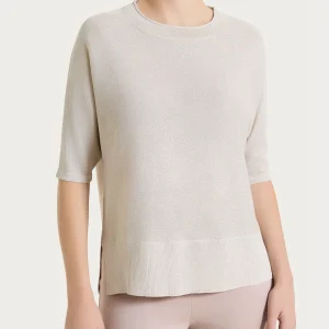 Maglia con manica a pipistrello in Crêpe Lurex - Lilac Ash