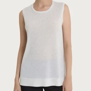 Maglia smanicata in Crêpe Lurex - Bianco