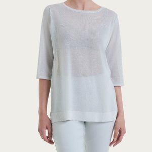 Maglia con manica 3/4 in Crêpe Lurex - Bianco