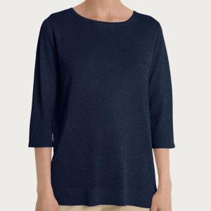 Maglia con manica 3/4 in Crêpe Lurex - Bleu