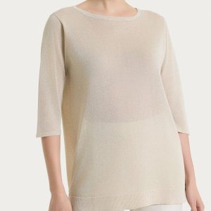 Maglia con manica 3/4 in Crêpe Lurex - Champignon