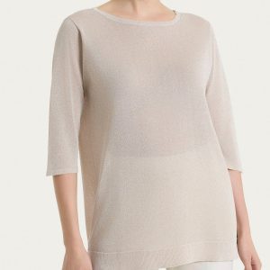 Maglia con manica 3/4 in Crêpe Lurex - Lilac Ash
