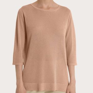 Maglia con manica 3/4 in Crêpe Lurex - Warm Taupe