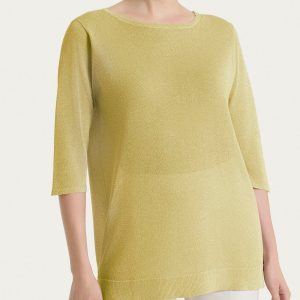 Maglia con manica 3/4 in Crêpe Lurex - Khaki