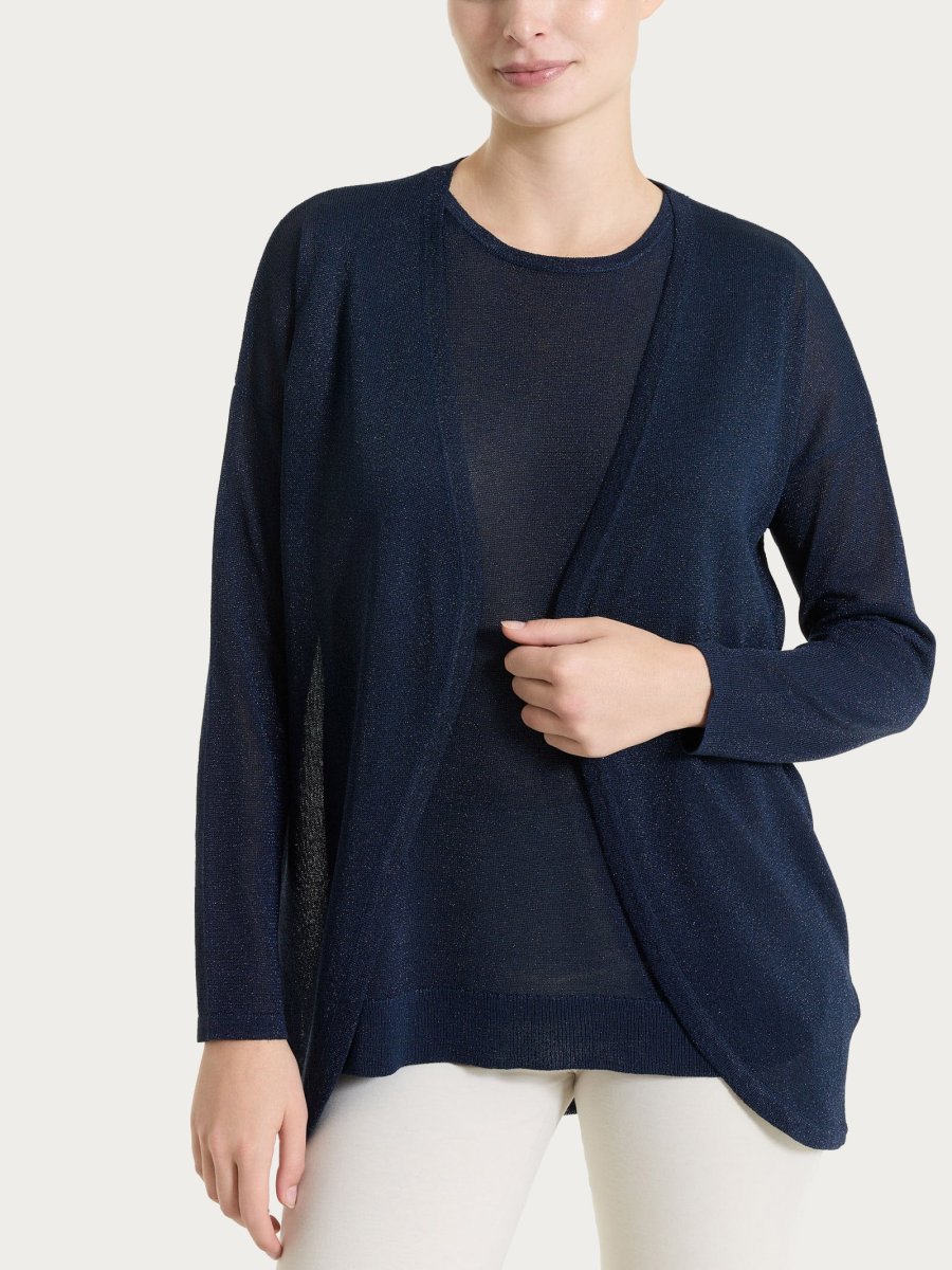 Cardigan in Crêpe Lurex - Bleu