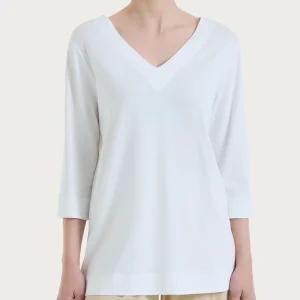 Maglietta con doppio scollo a V in jersey di viscosa crêpe - Bianco