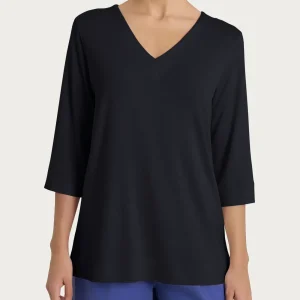 Maglietta con doppio scollo a V in jersey di viscosa crêpe - Nero