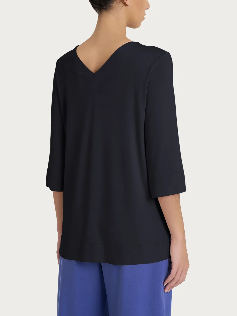 Maglietta con doppio scollo a V in jersey di viscosa crêpe - Nero - immagine 3