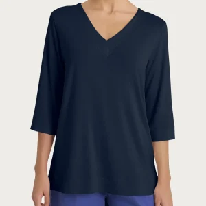 Maglietta con doppio scollo a V in jersey di viscosa crêpe - Bleu