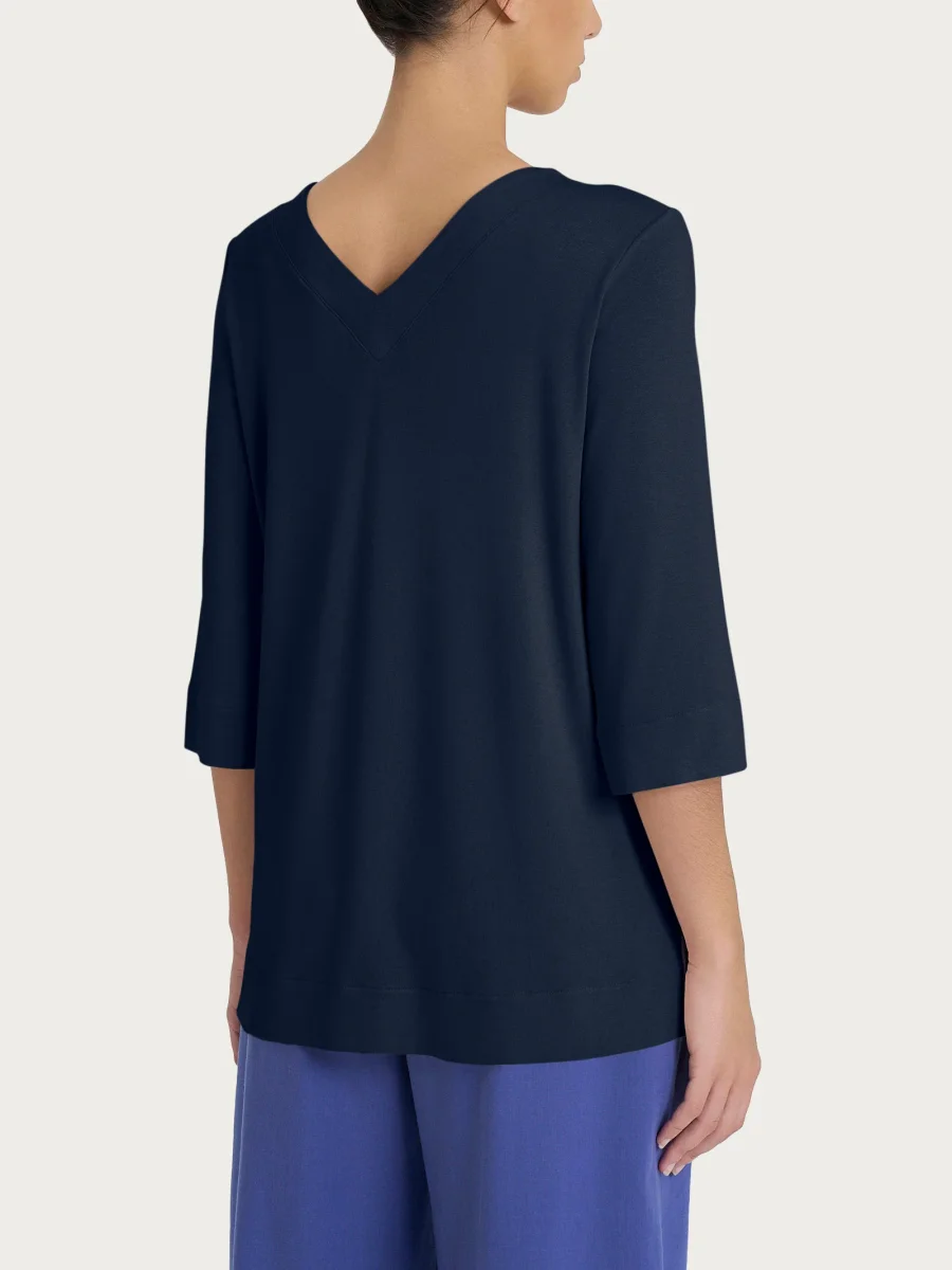 Maglietta con doppio scollo a V in jersey di viscosa crêpe - Bleu - immagine 3