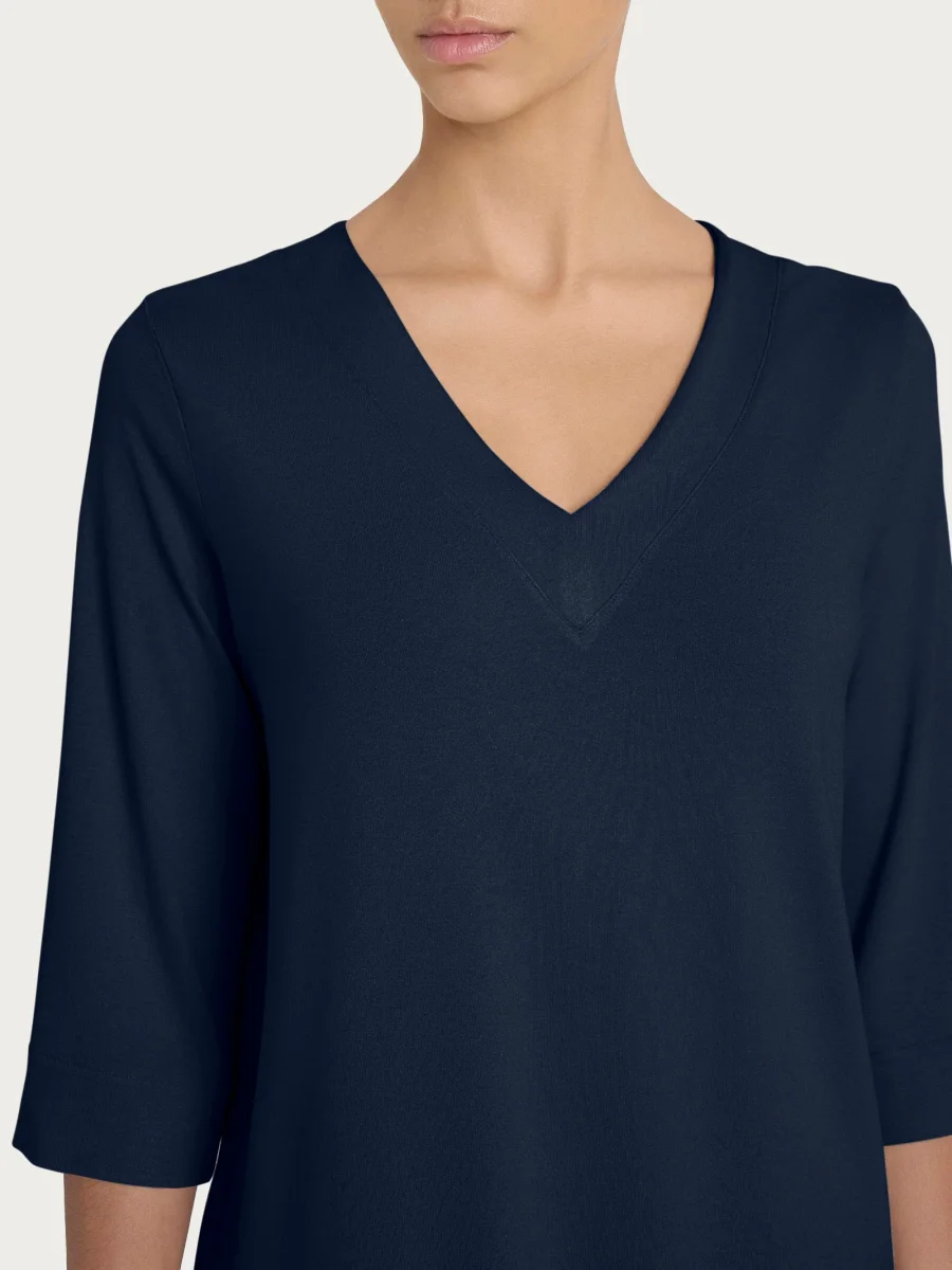 Maglietta con doppio scollo a V in jersey di viscosa crêpe - Bleu - immagine 4