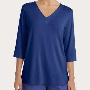 Maglietta con doppio scollo a V in jersey di viscosa crêpe - Blueberry