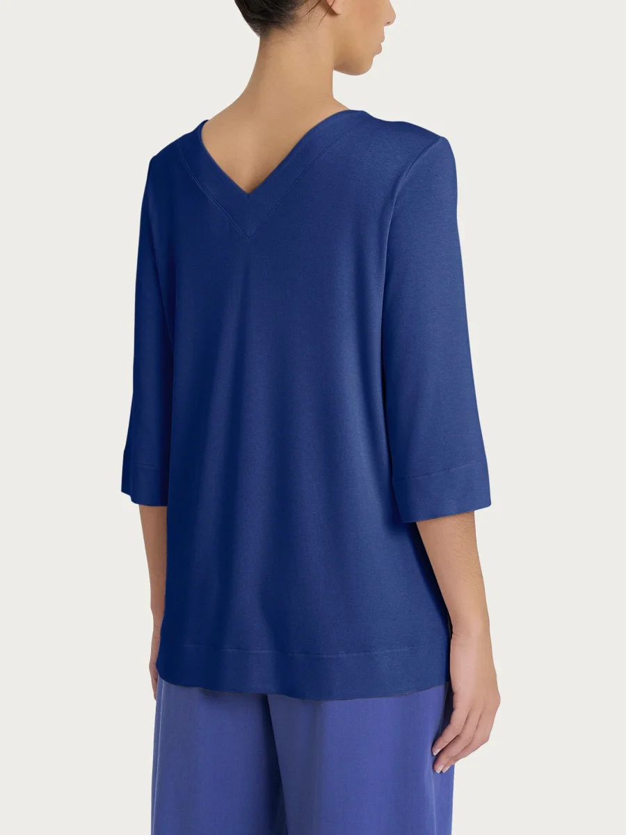 Maglietta con doppio scollo a V in jersey di viscosa crêpe - Blueberry - immagine 3