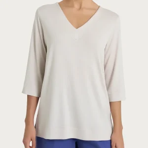 Maglietta con doppio scollo a V in jersey di viscosa crêpe - Champignon