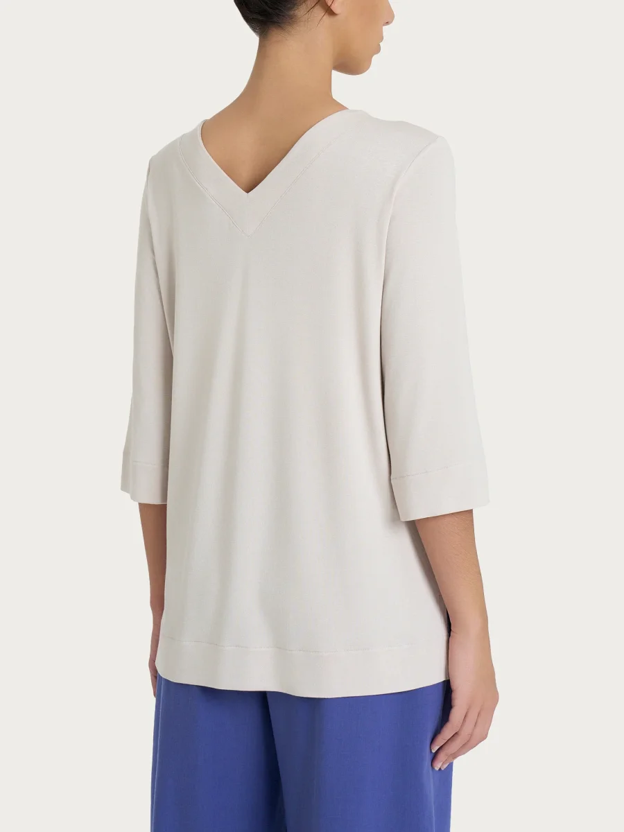 Maglietta con doppio scollo a V in jersey di viscosa crêpe - Champignon - immagine 3