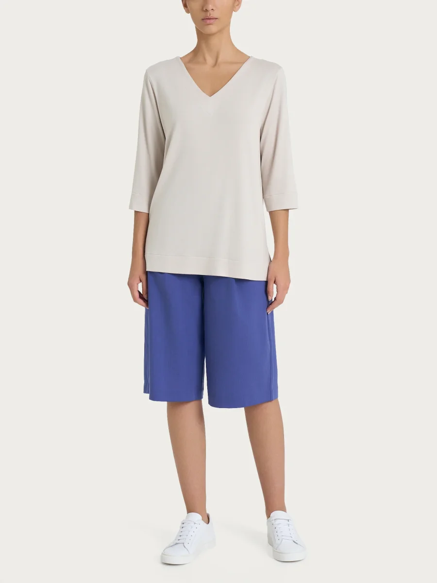 Maglietta con doppio scollo a V in jersey di viscosa crêpe - Champignon - immagine 5