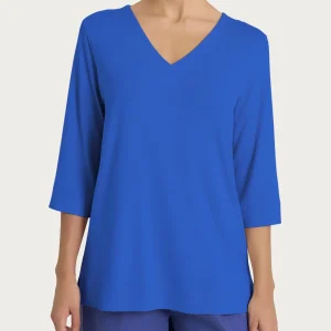 Maglietta con doppio scollo a V in jersey di viscosa crêpe - Dazzling Blue