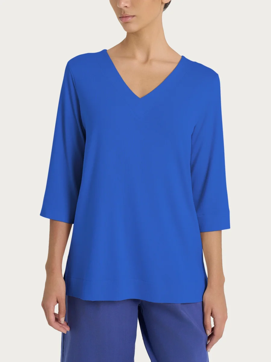 Maglietta con doppio scollo a V in jersey di viscosa crêpe - Dazzling Blue - immagine 2