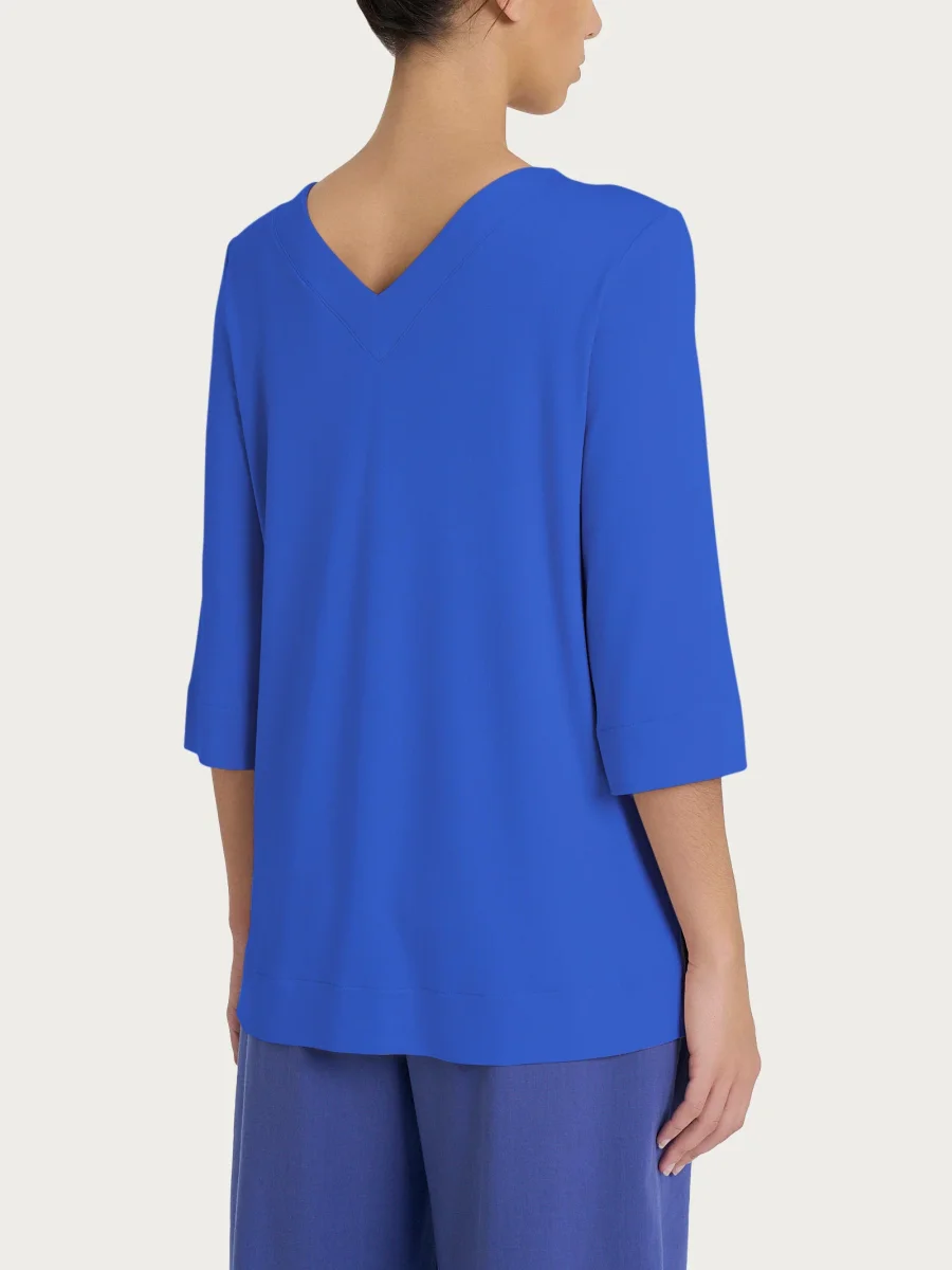 Maglietta con doppio scollo a V in jersey di viscosa crêpe - Dazzling Blue - immagine 3