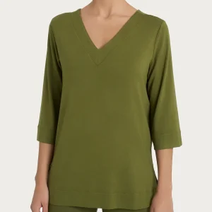 Maglietta con doppio scollo a V in jersey di viscosa crêpe - Sphagnum