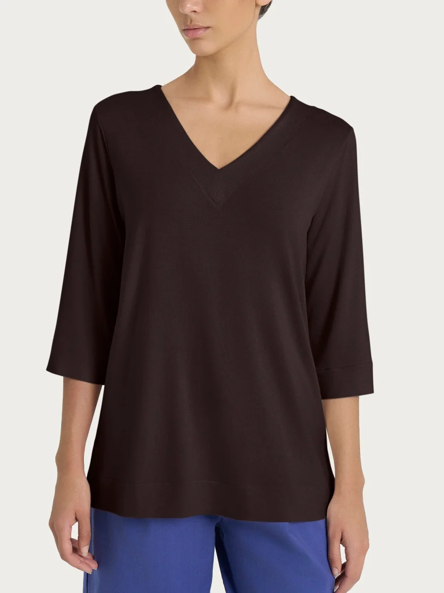 Maglietta con doppio scollo a V in jersey di viscosa crêpe - Chocolate Torte