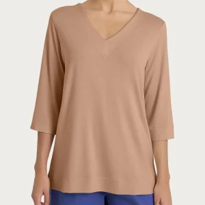 Maglietta con doppio scollo a V in jersey di viscosa crêpe - Warm Taupe