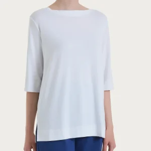 Maglietta con manica 3/4 in jersey di viscosa crêpe - Bianco