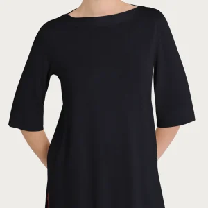 Maglietta con manica 3/4 in jersey di viscosa crêpe - Nero