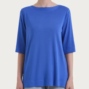 Maglietta con manica 3/4 in jersey di viscosa crêpe - Dazzling Blue