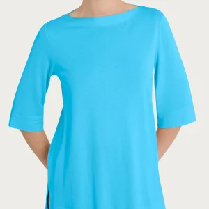 Maglietta con manica 3/4 in jersey di viscosa crêpe - Azure Blue