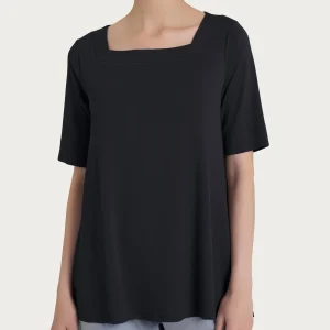 Maglietta con manica 3/4 in jersey di viscosa crêpe - Nero